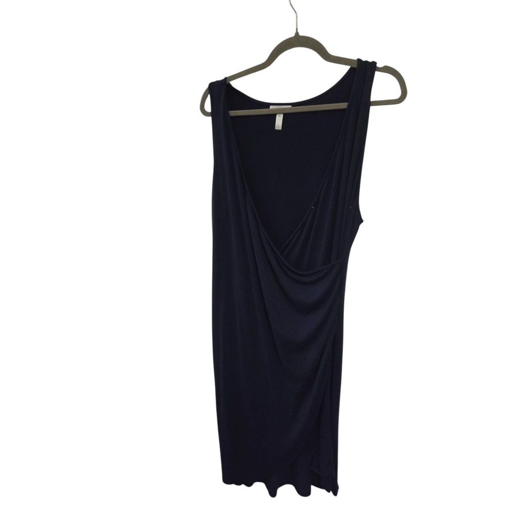 Womens Navy Blue Sleeveless Deep V-Neck Draped Wrap Dress XL